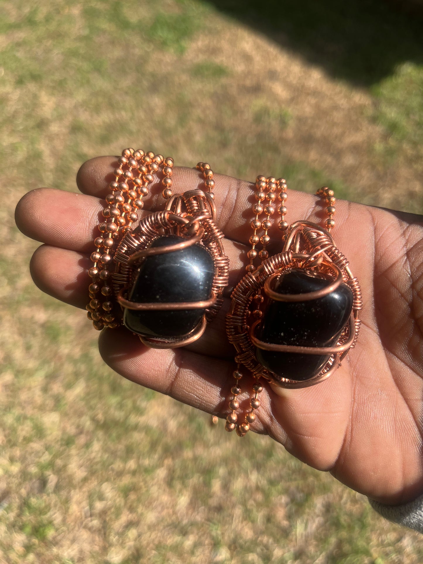 Black Obsidian Pendant/Copper Ball Chain