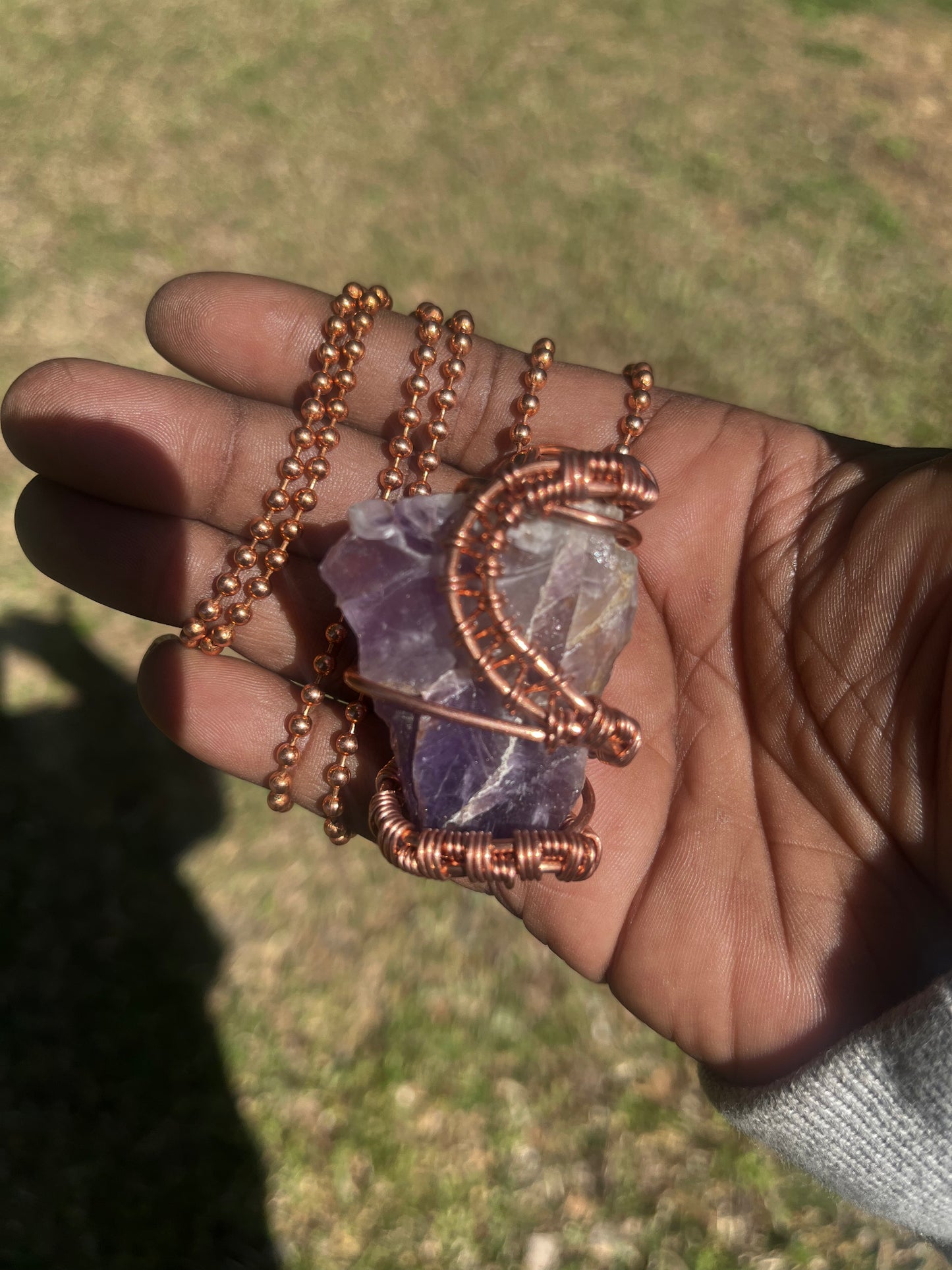 Amethyst Pendant/ Copper Ball Chain