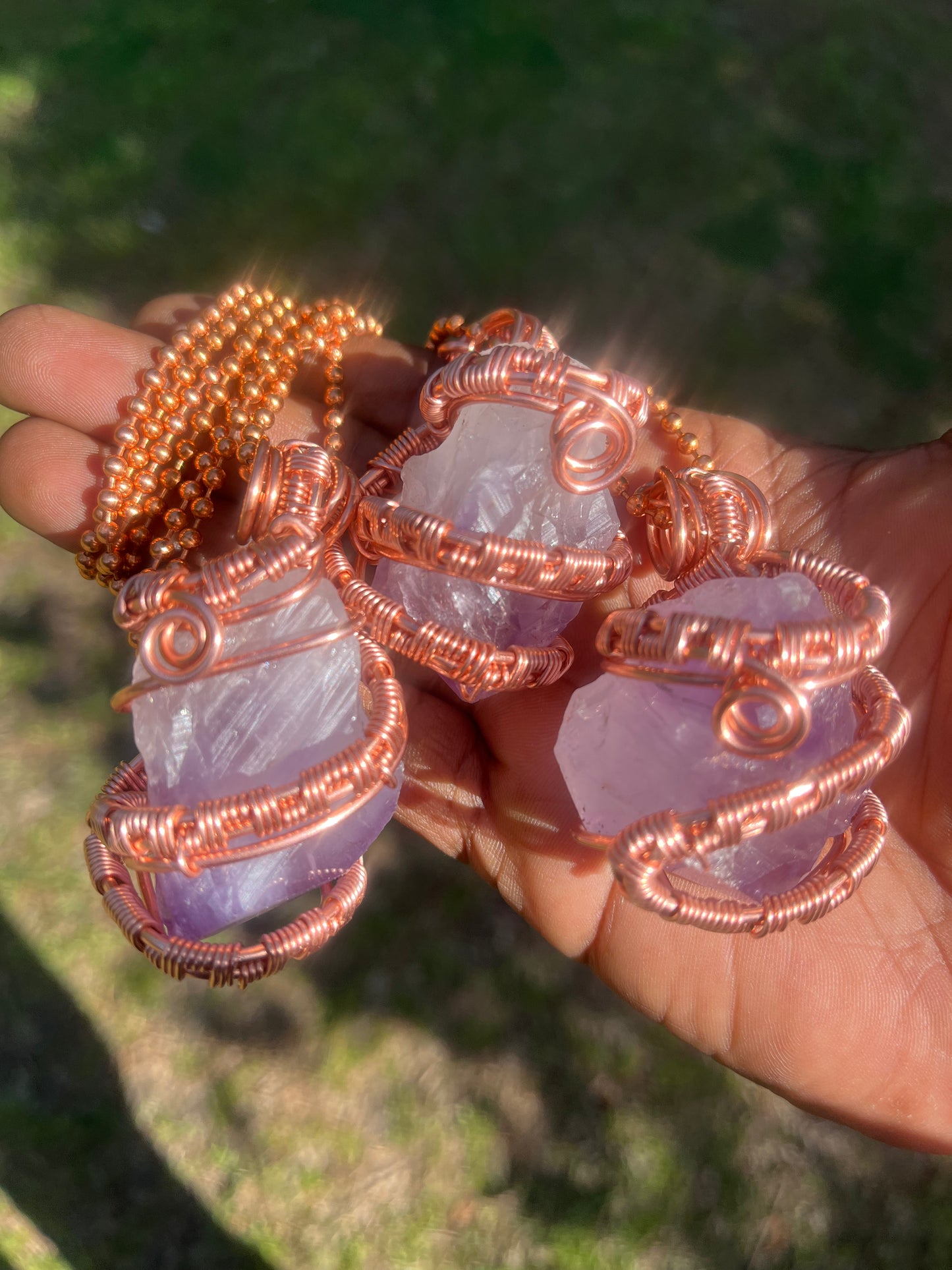 Copper Amethyst Pendant/ Copper Ball Chain