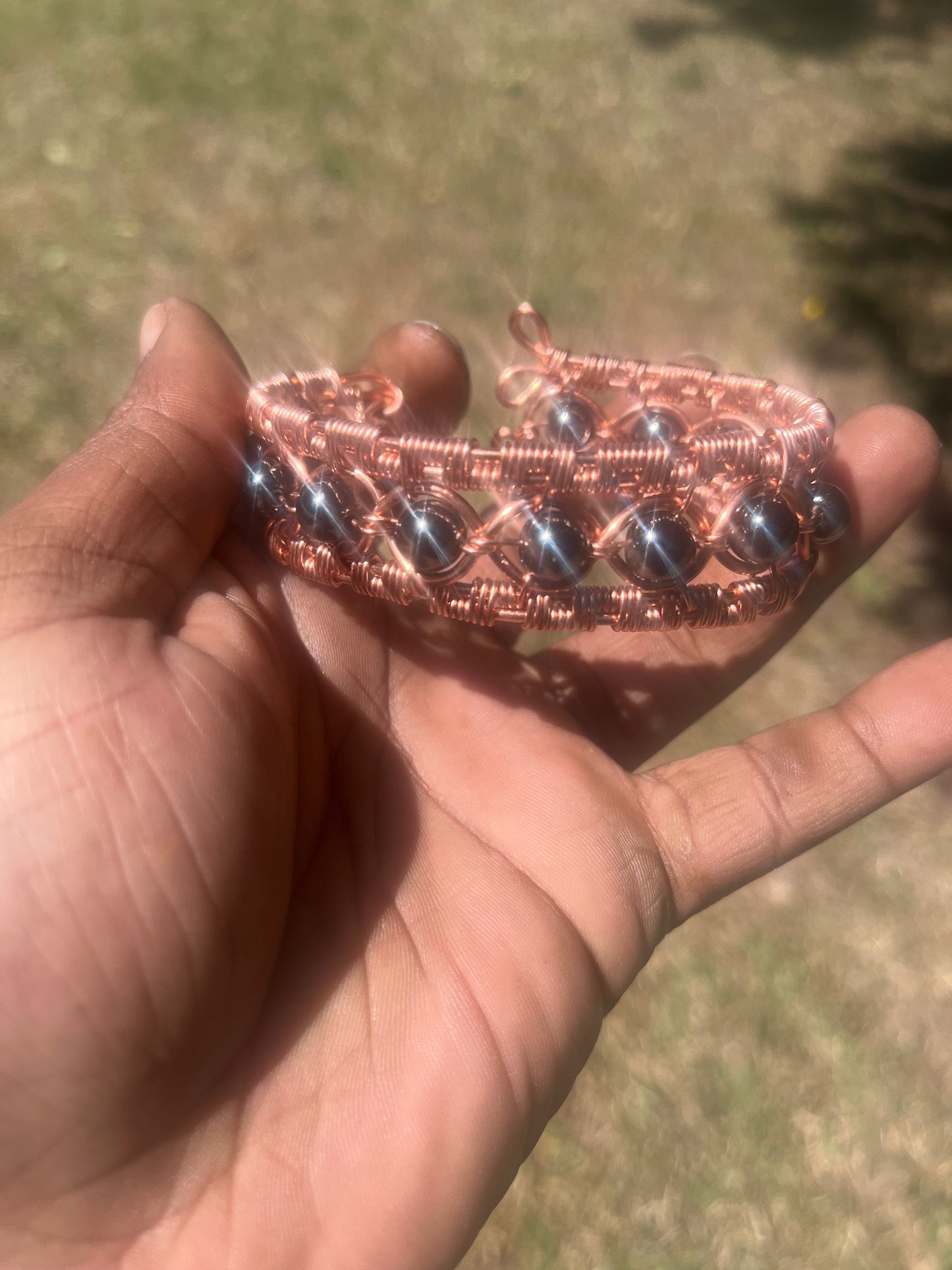 Copper Wrapped Hematite Bracelet/ Adjustable