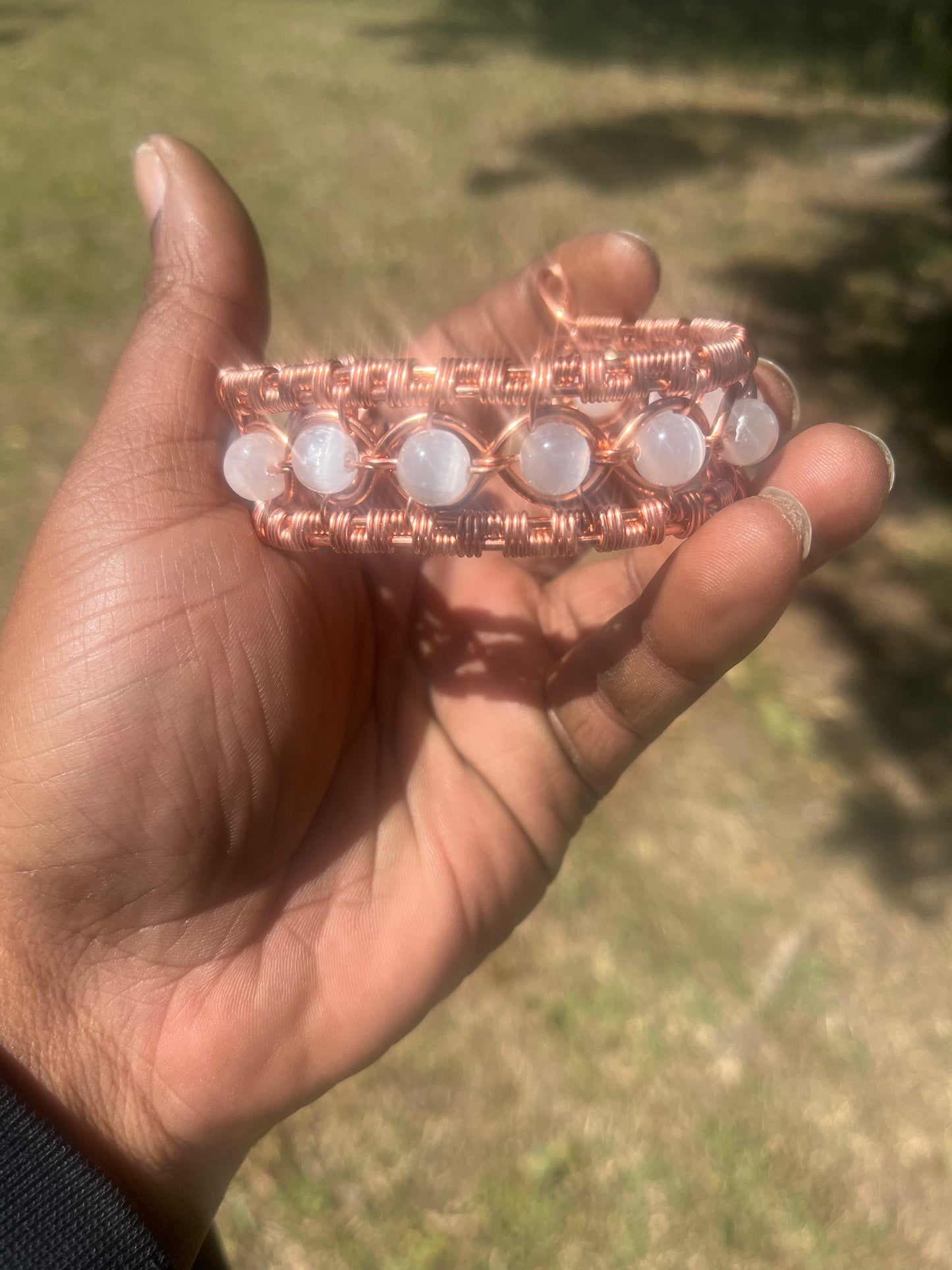Copper Wrapped Selenite Bracelet/ Adjustable
