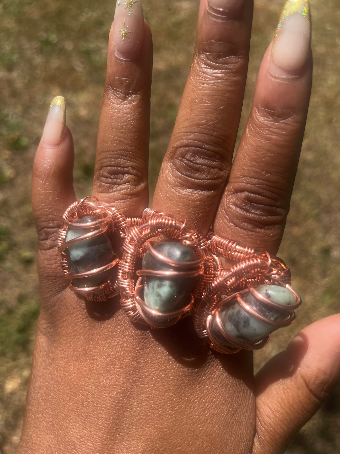 Copper Wrapped Emerald Ring/ Adjustable