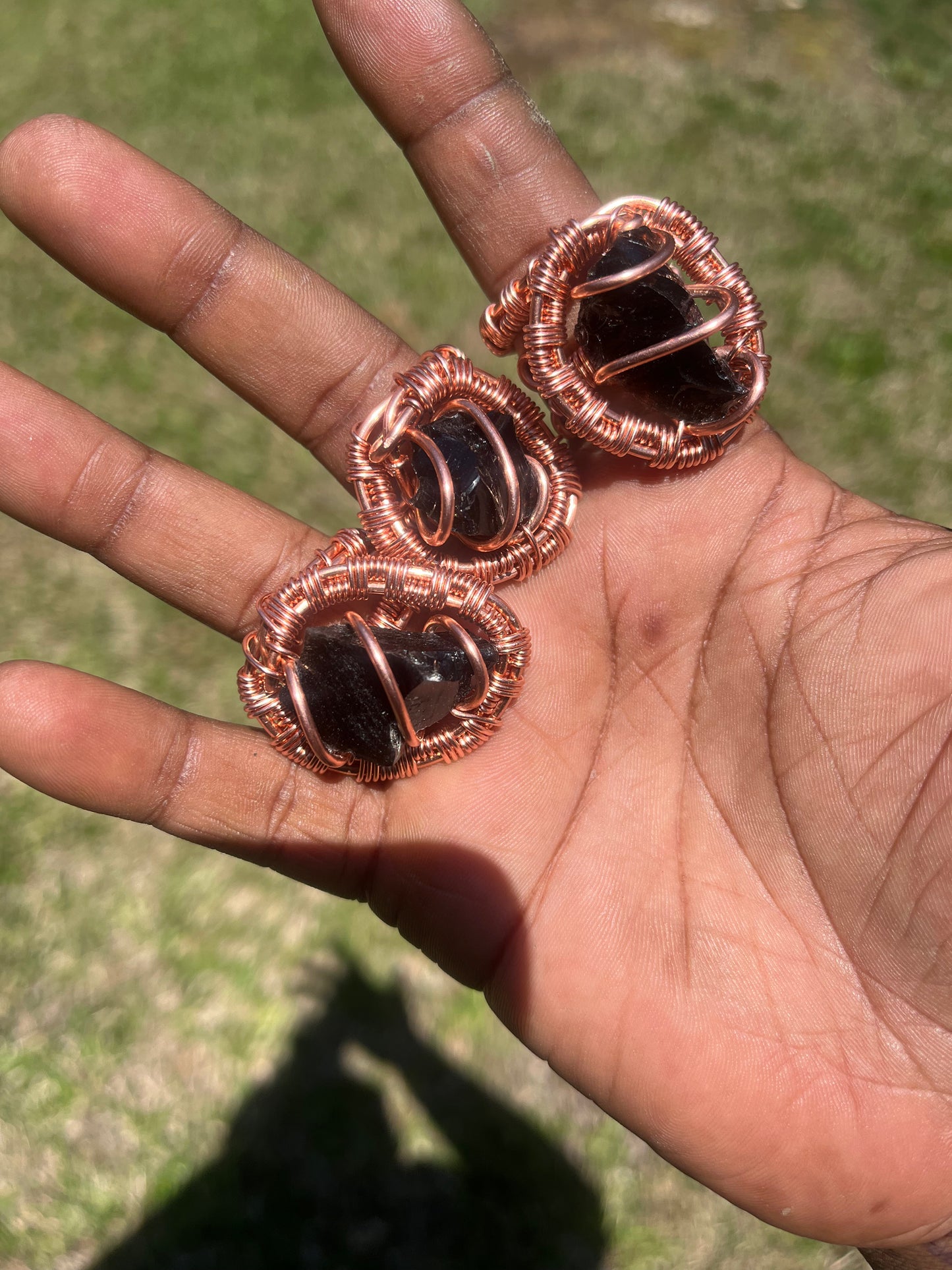 Copper Wrapped Raw Black Obsidian Ring/ Adjustable