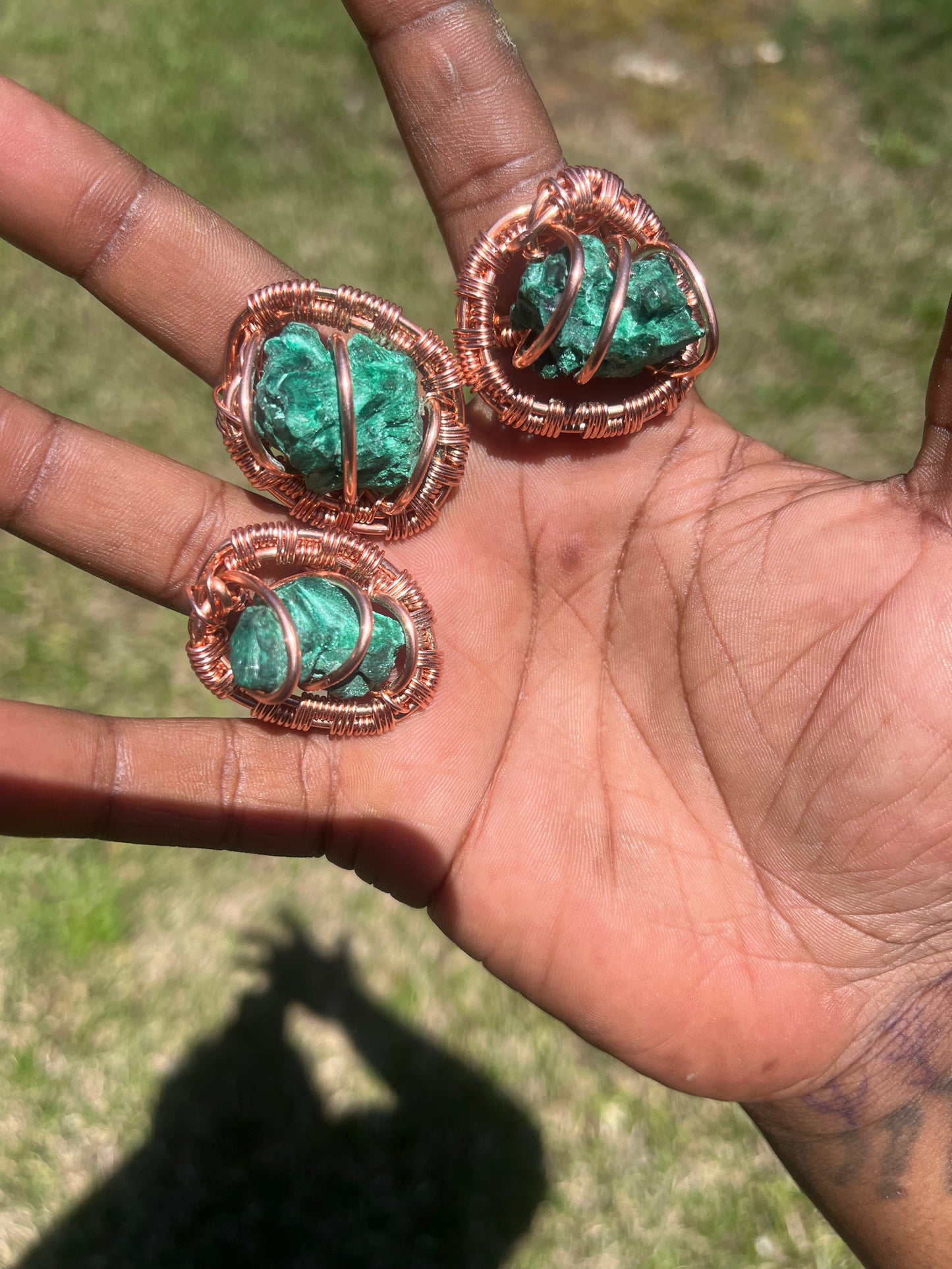 Copper Wrapped Raw Malachite Ring/ Adjustable