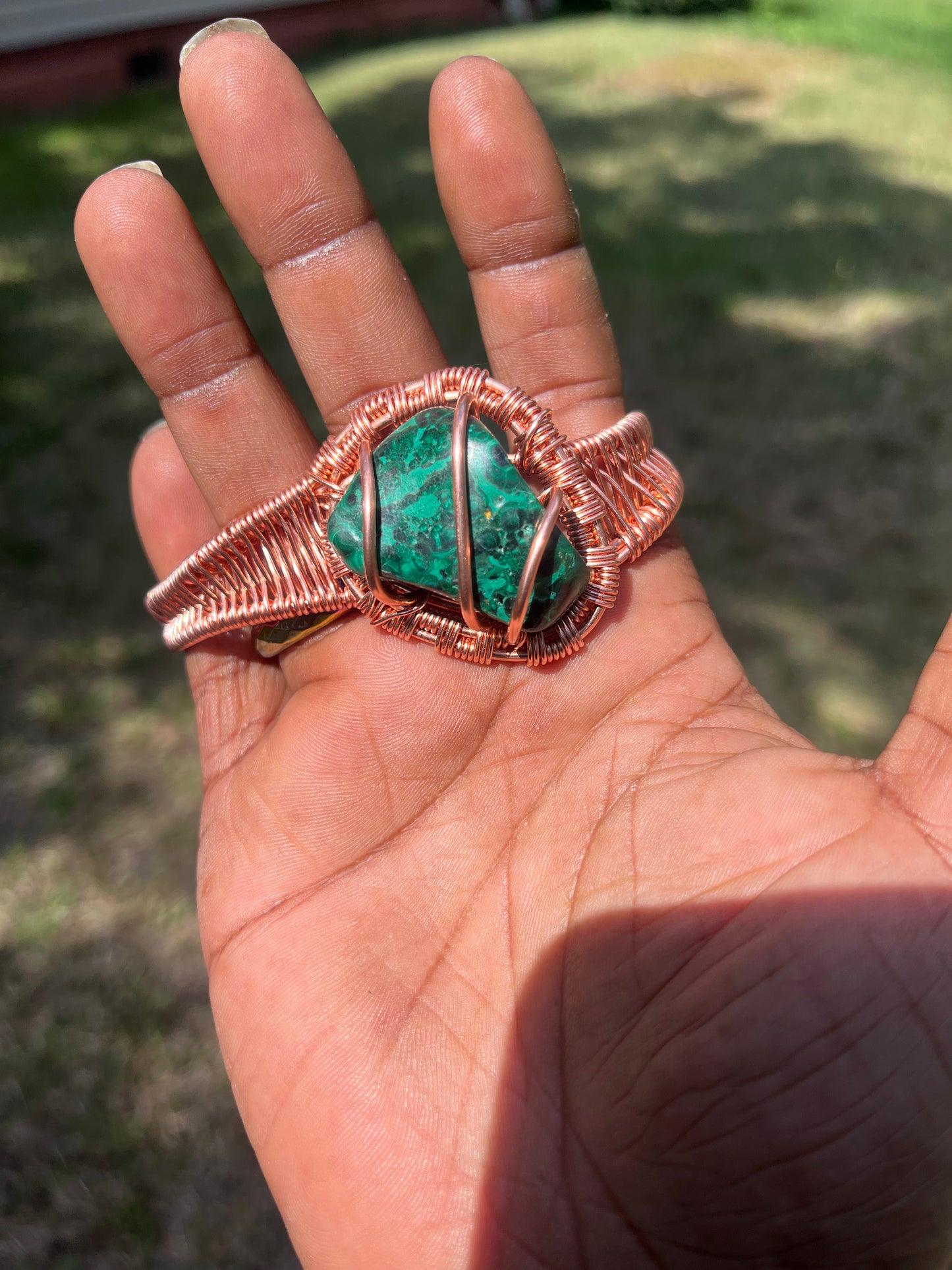 Copper Wrapped Malachite Bracelet/ Adjustable