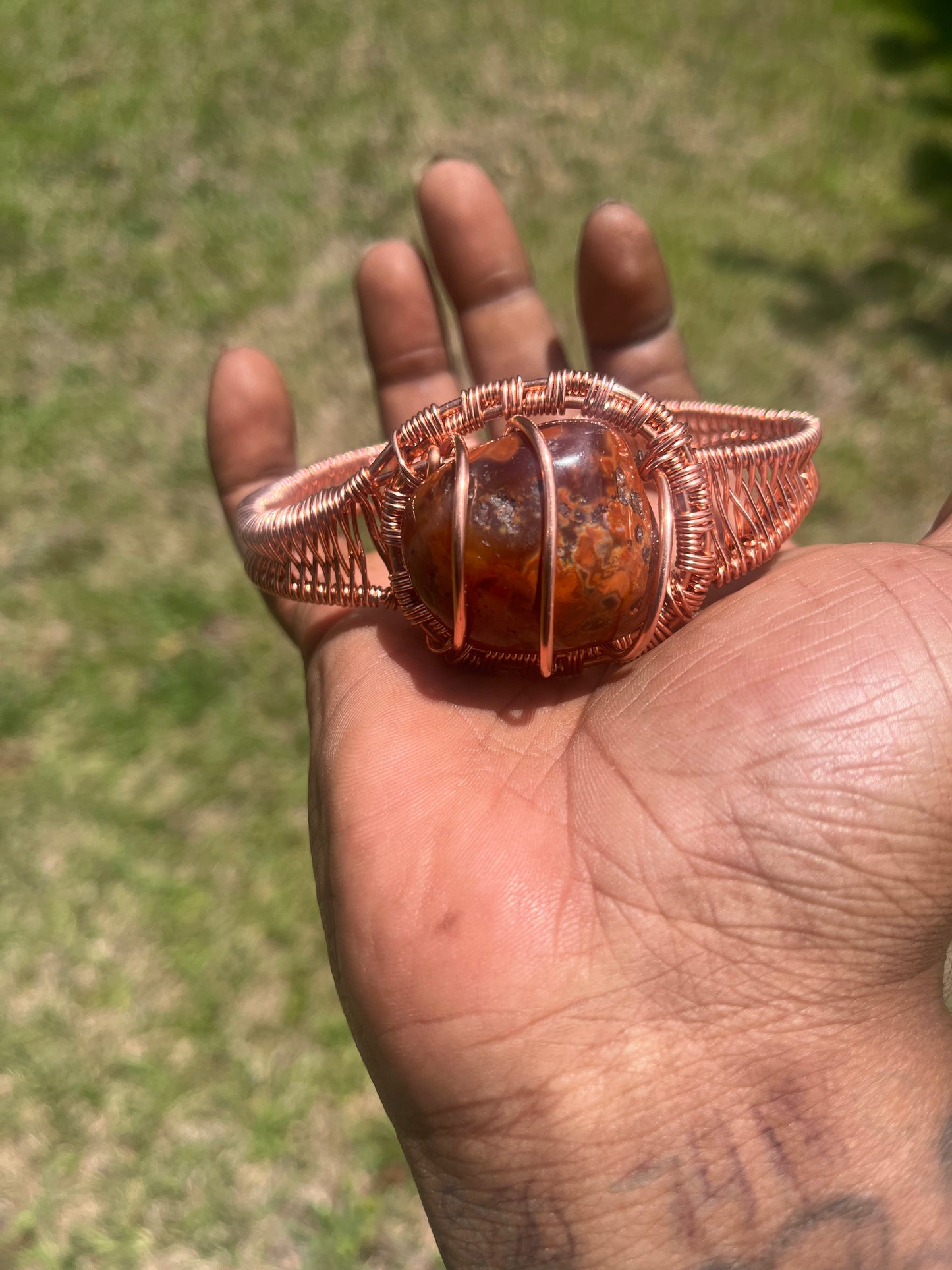 Copper Wrapped Carnelian Bracelet/ Adjustable