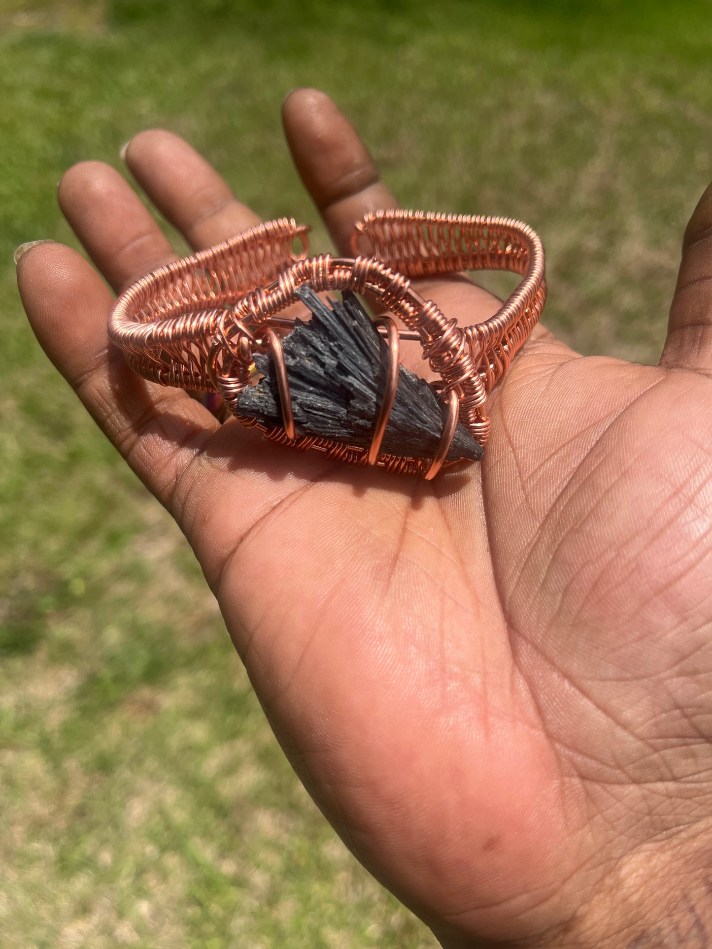 Copper Wrapped Black Kyanite Bracelet/ Adjustable