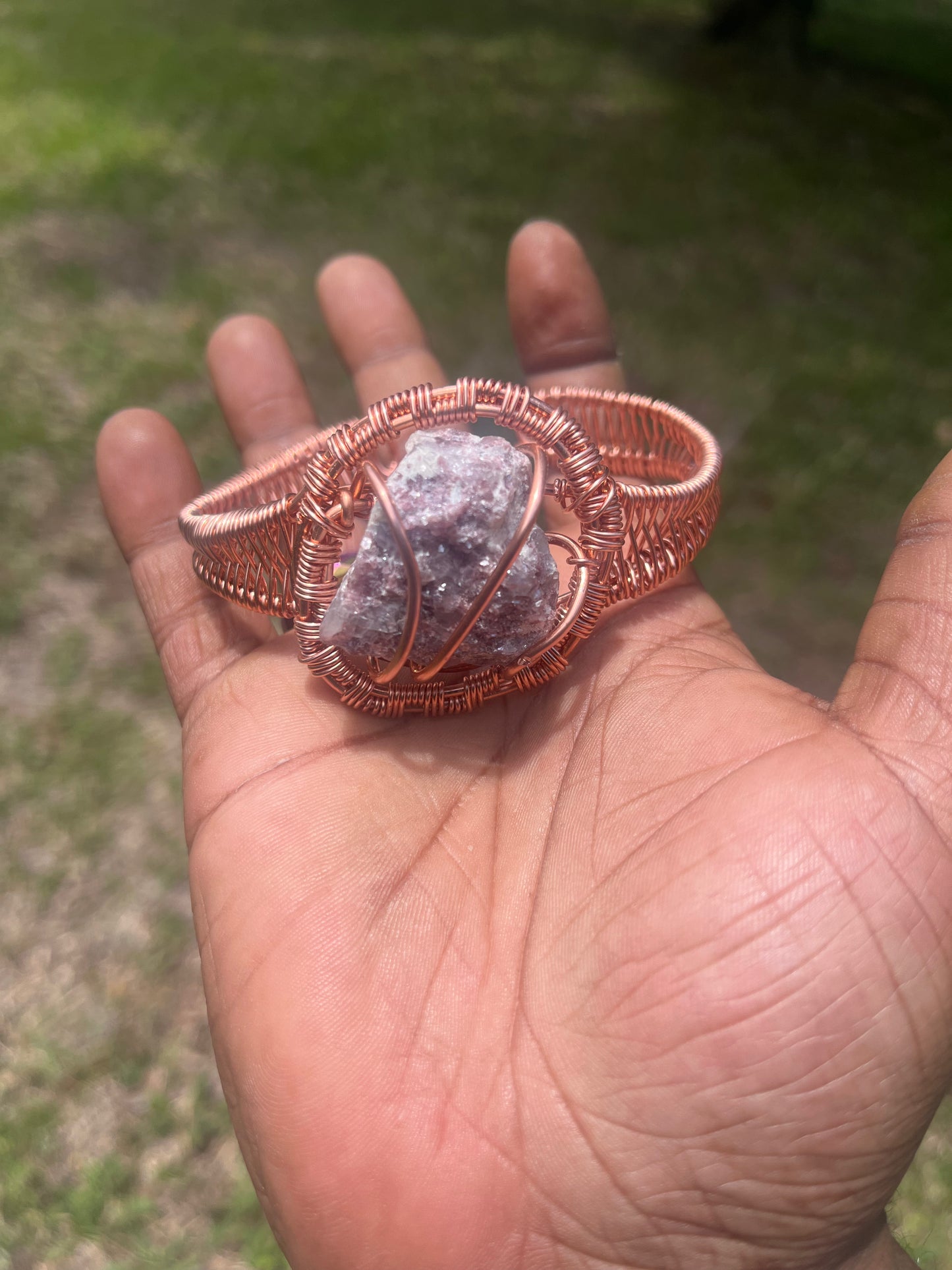 Copper Wrapped Lepidolite Bracelet/ Adjustable
