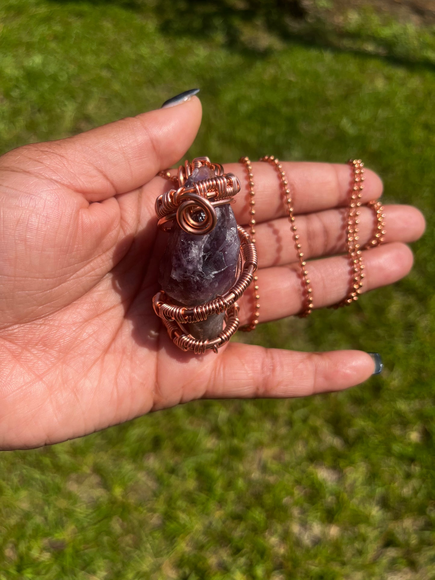 Copper Wrapped Super 7 Pendant/ Copper Ball Chain