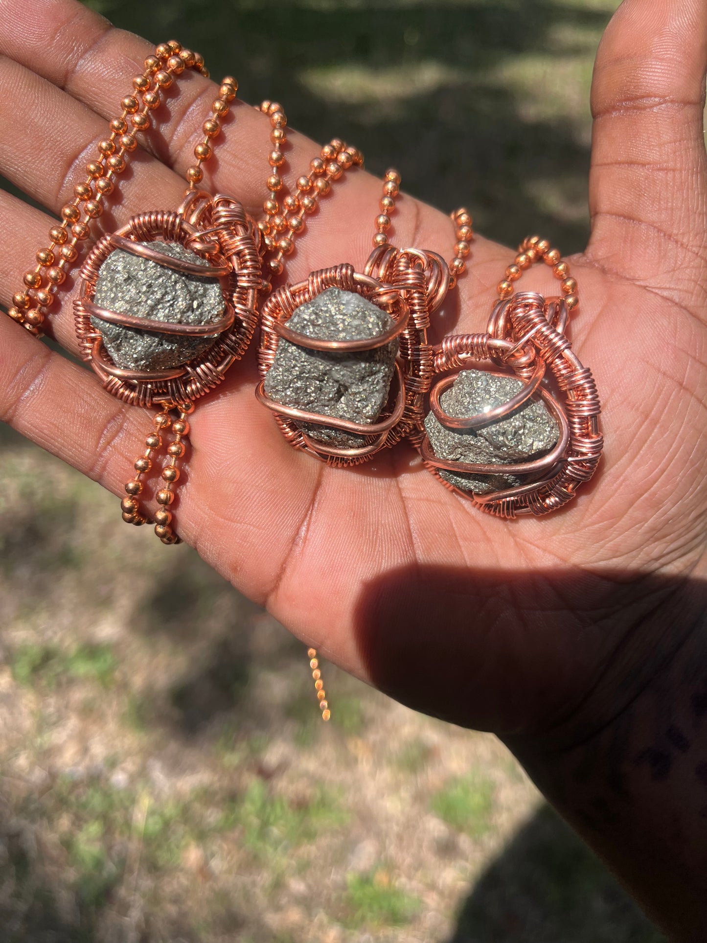 Copper Wrapped Pyrite Pendant/ Copper Ball Chain
