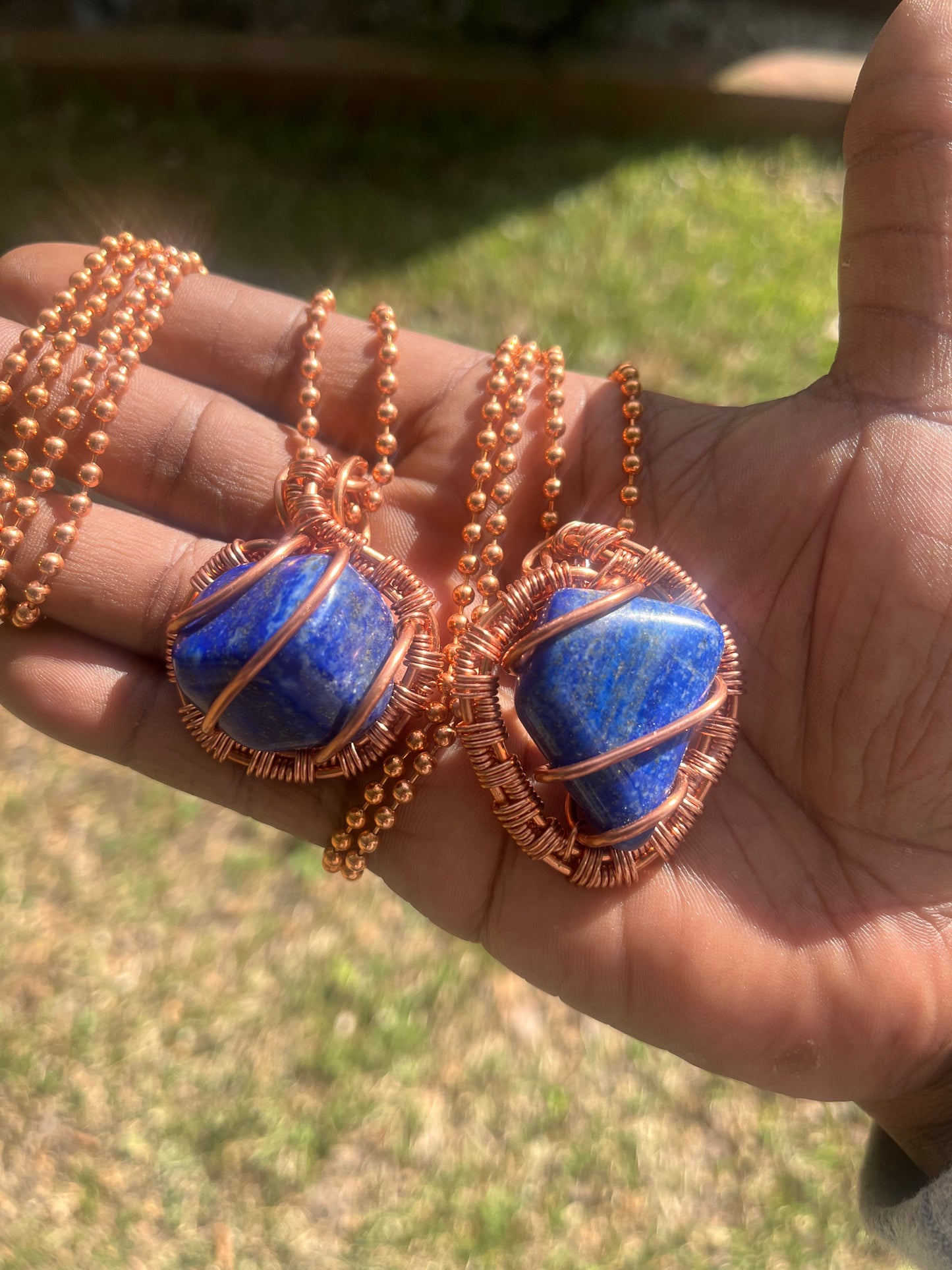 Lapiz Lazuli Pendant/ Copper Ball Chain