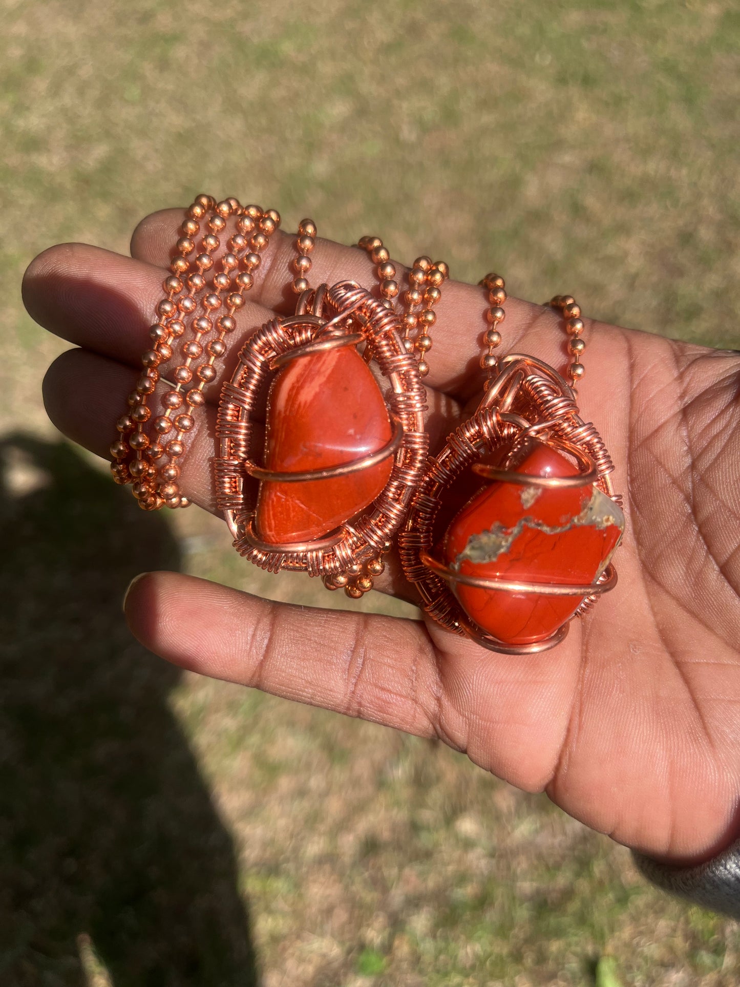 Red Jasper Pendant/ Cooper Ball Chain