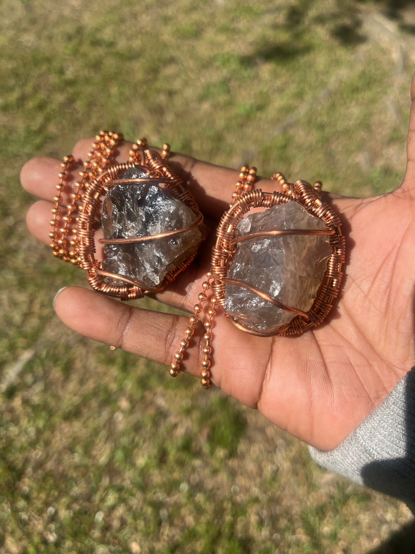 Smoky Quartz Pendant/ Copper Ball Chain