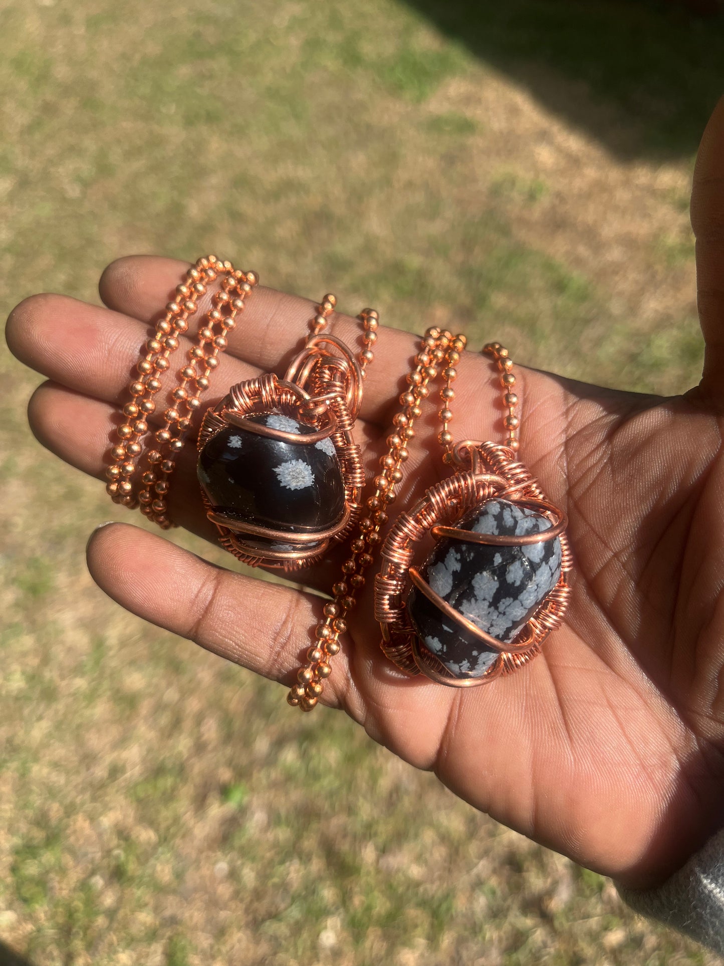 Snowflake Obsidian Pendant/ Copper Ball Chain