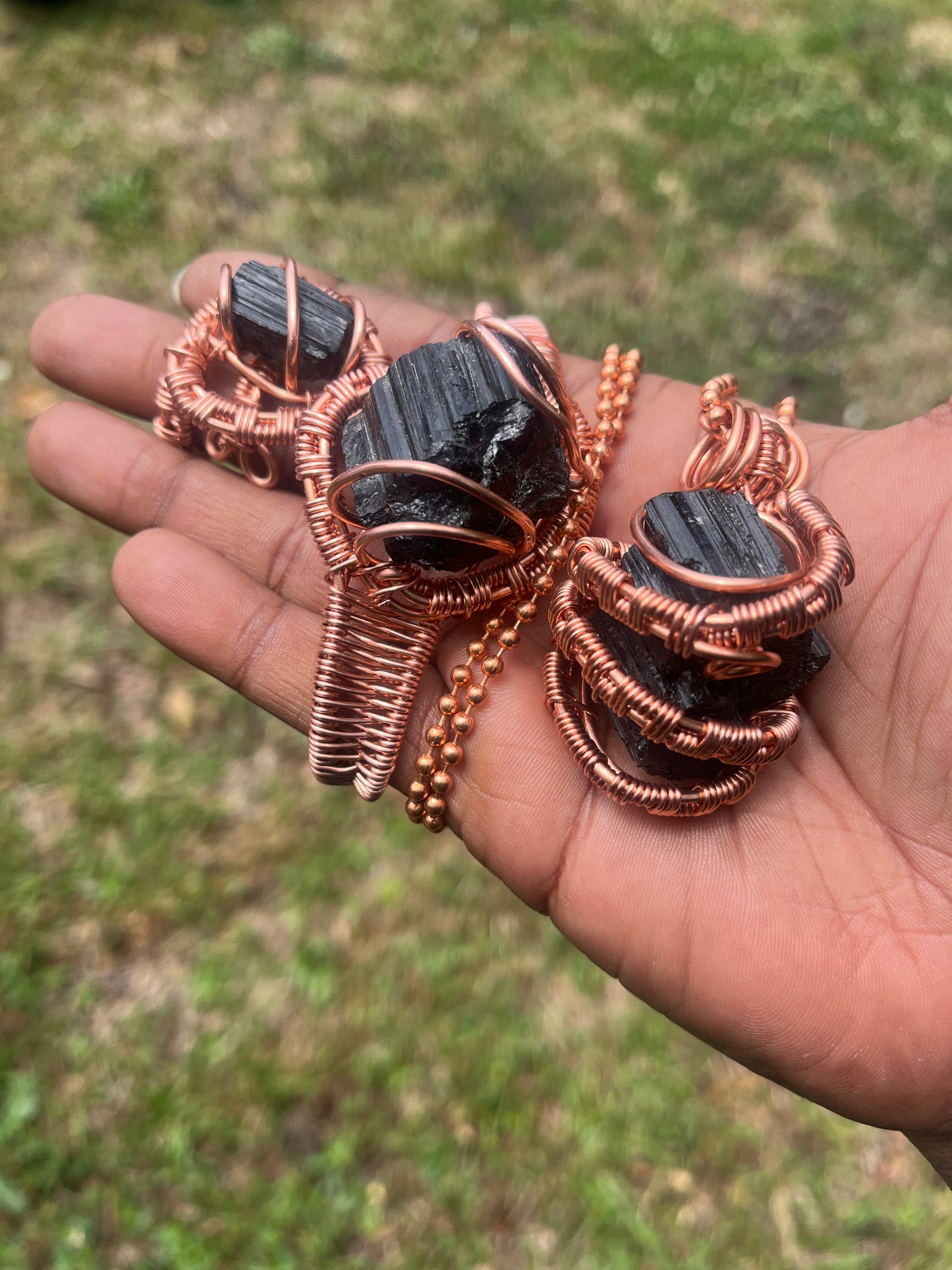 Copper Wrapped Black Tourmaline Set/ Adjustable Ring and Bracelet