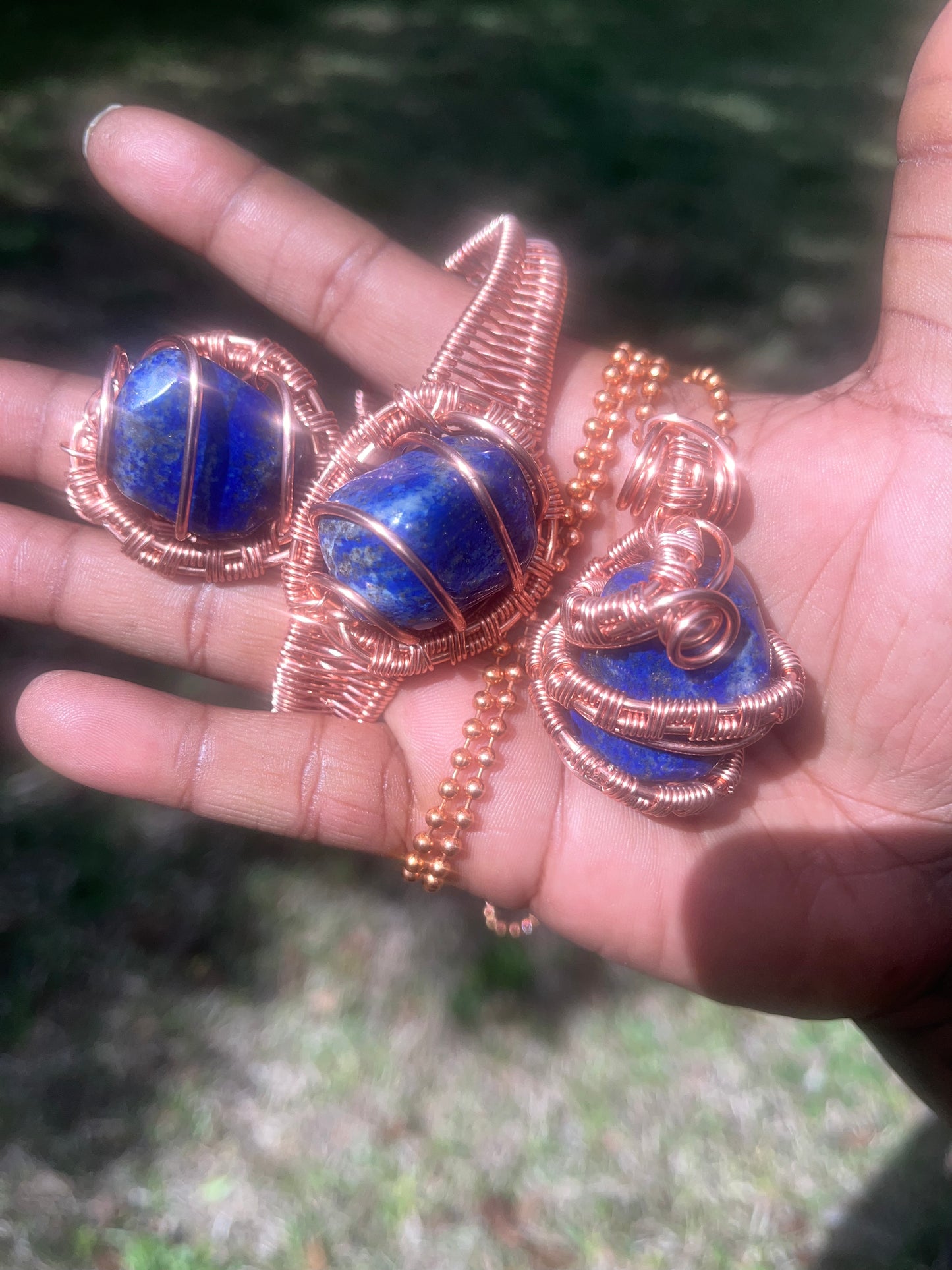 Copper Wrapped Lapiz Lazuli Set/ Adjustable Ring and Bracelet