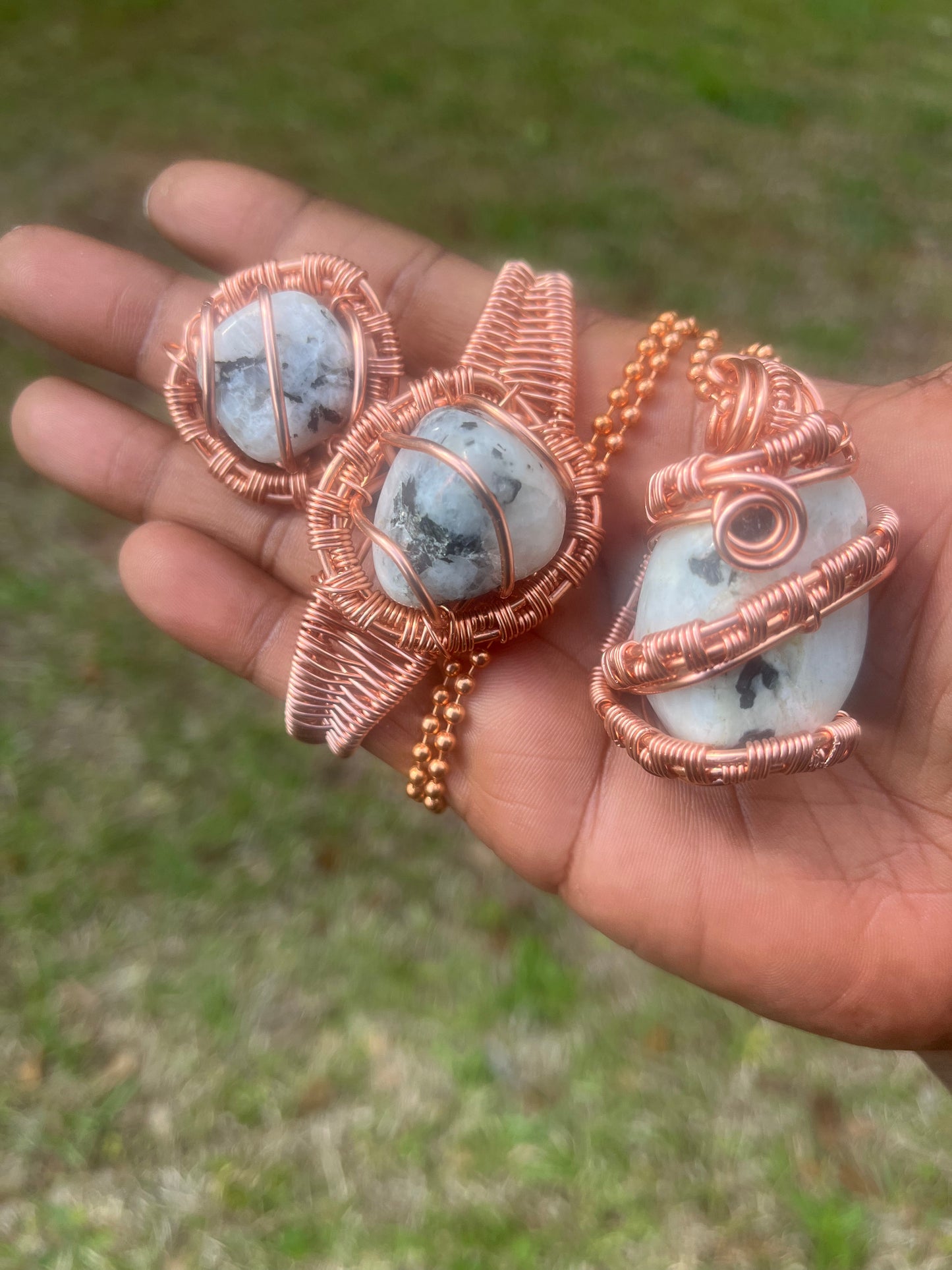 Copper Wrapped Rainbow Moonstone Set/ Adjustable Ring and Bracelet