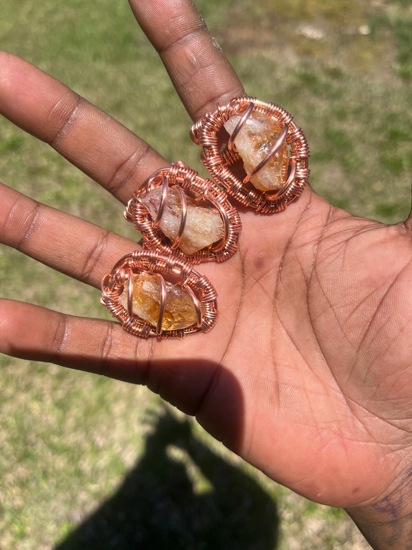 Copper Wrapped Citrine Ring/ Adjustable