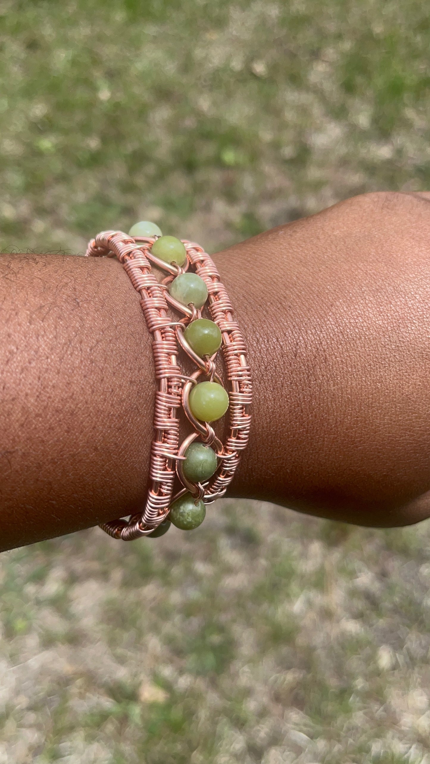Copper Wrapped Jade Bracelet/ Adjustable