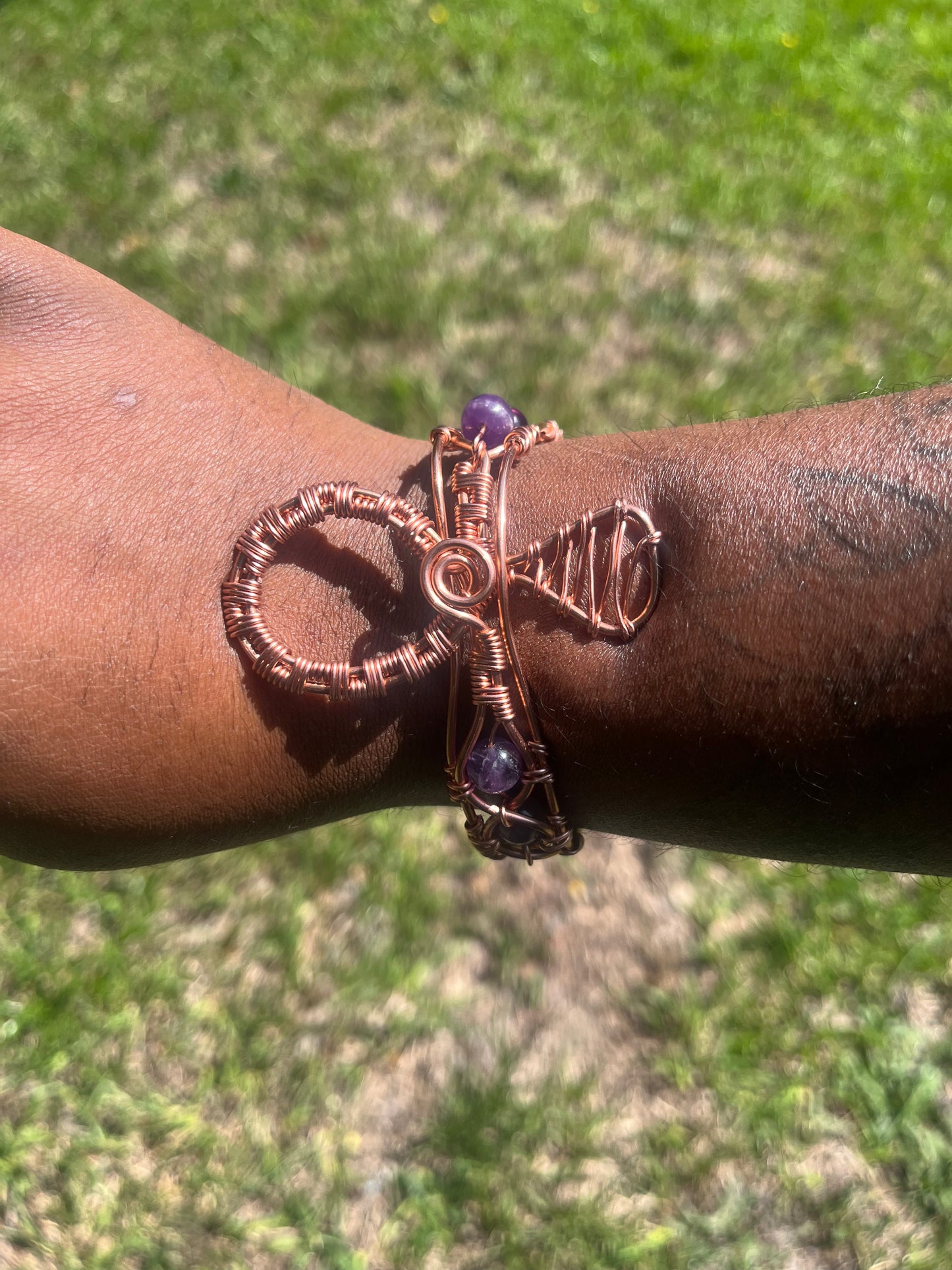 Copper Wrapped Amethyst Ankh/ Adjustable with Clasp