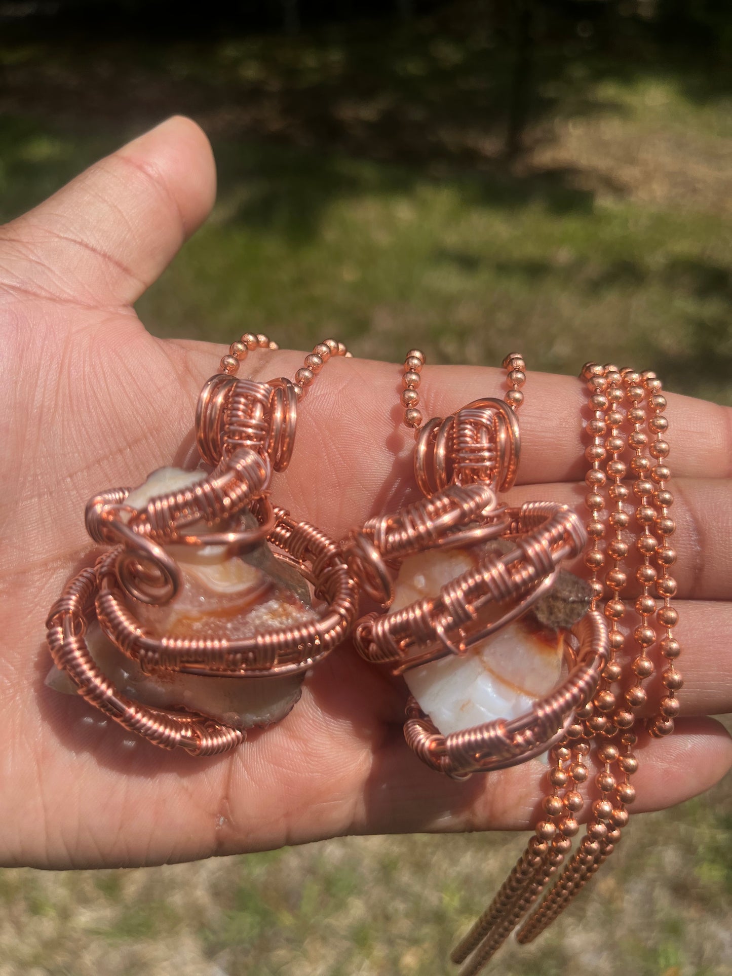 Copper Wrapped Raw Carnelian Pendant/ Copper Ball Chain