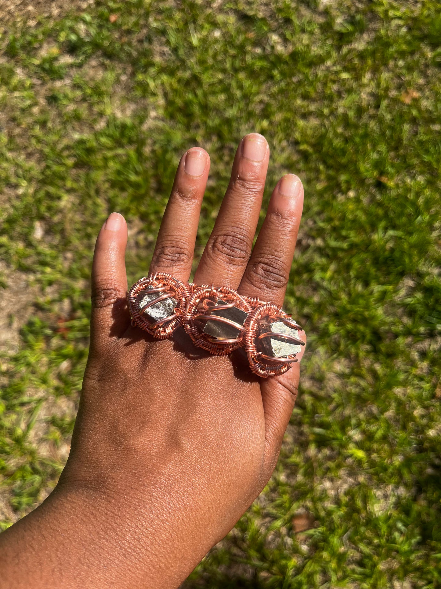 Copper Wrapped Pyrite Ring/ Adjustable