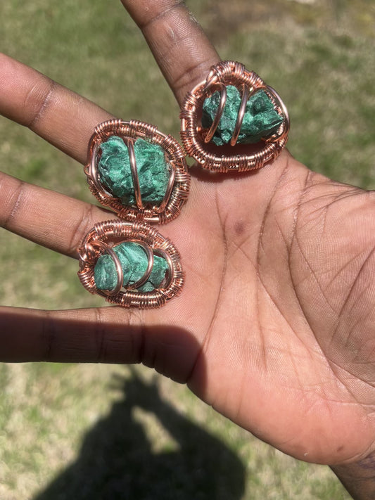 Copper Wrapped Malachite Ring/ Adjustable