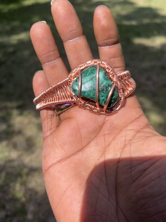 Copper Wrapped Malachite Bracelet/ Adjustable