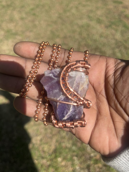 Amethyst Pendant/ Copper Ball Chain