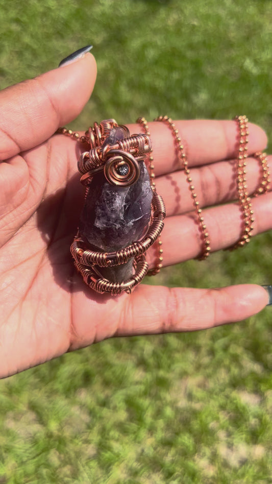 Copper Wrapped Super 7 Pendant/ Copper Ball Chain