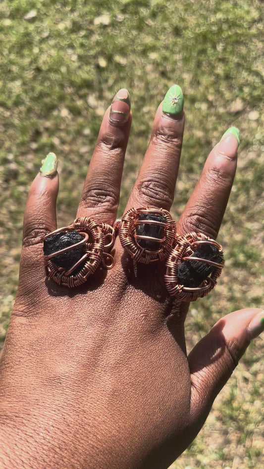 Black Tourmaline Ring/ Adjustable