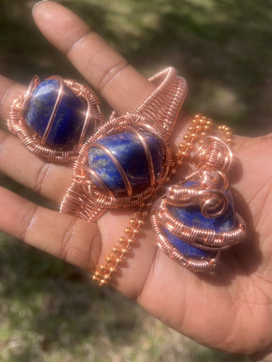 Copper Wrapped Lapiz Lazuli Set/ Adjustable Ring and Bracelet