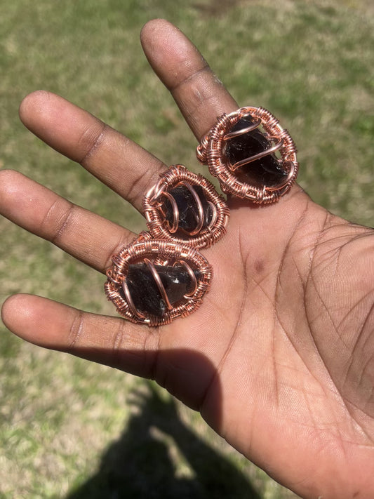 Copper Wrapped Raw Black Obsidian Ring/ Adjustable