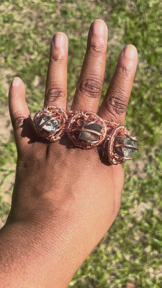 Copper Wrapped Pyrite Ring/ Adjustable