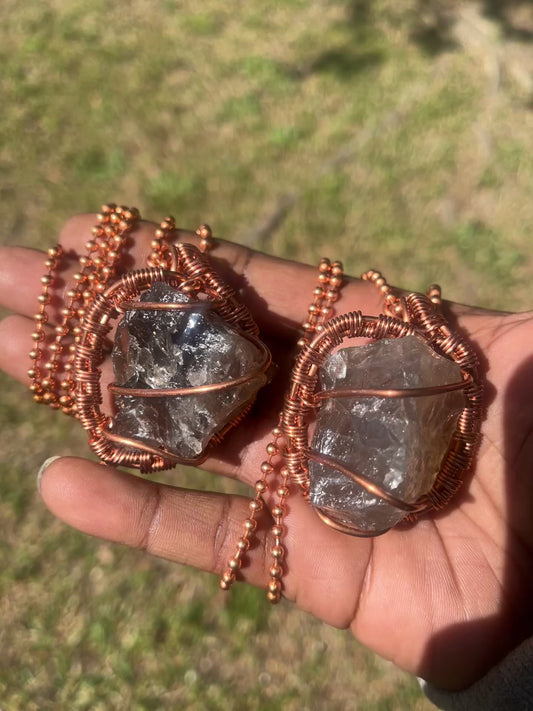 Smoky Quartz Pendant/ Copper Ball Chain