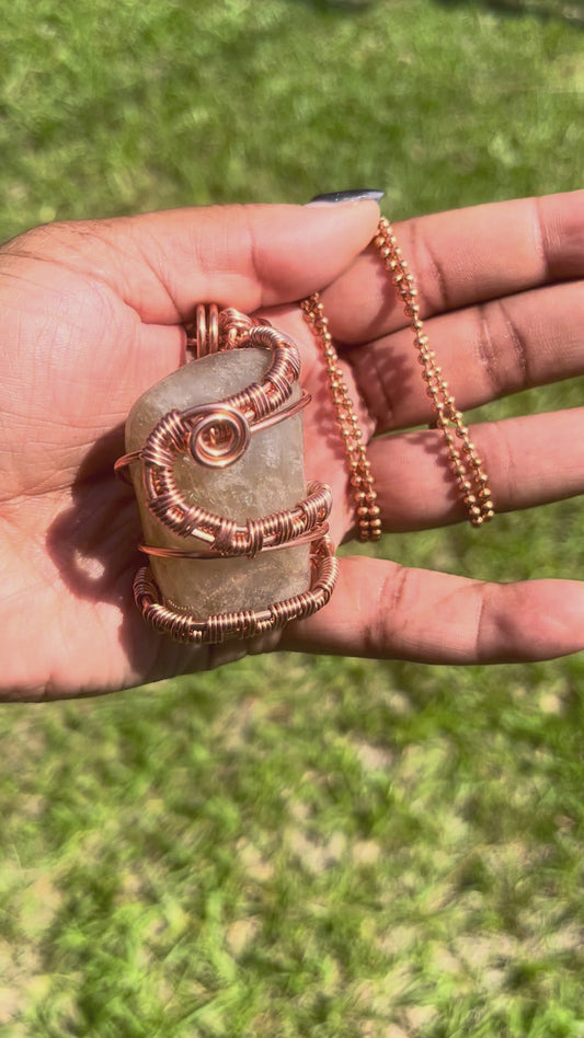 Copper Wrapped Moonstone Pendant/ Copper Ball Chain