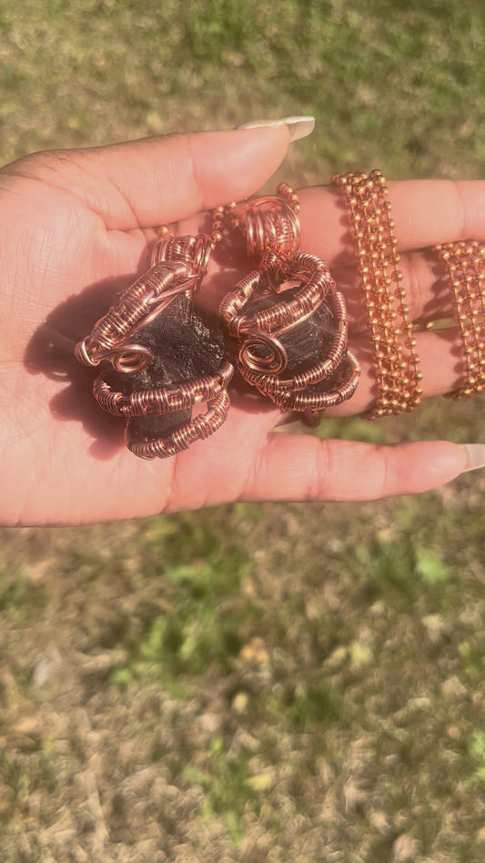 Copper Wrapped Black Tourmaline Pendant/ Copper Ball Chain
