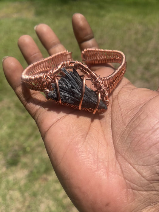 Copper Wrapped Black Kyanite Bracelet/ Adjustable