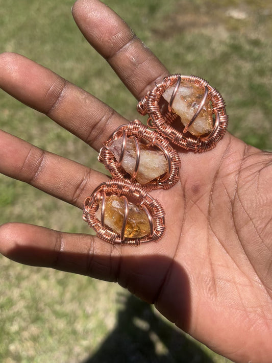 Copper Wrapped Citrine Ring/ Adjustable