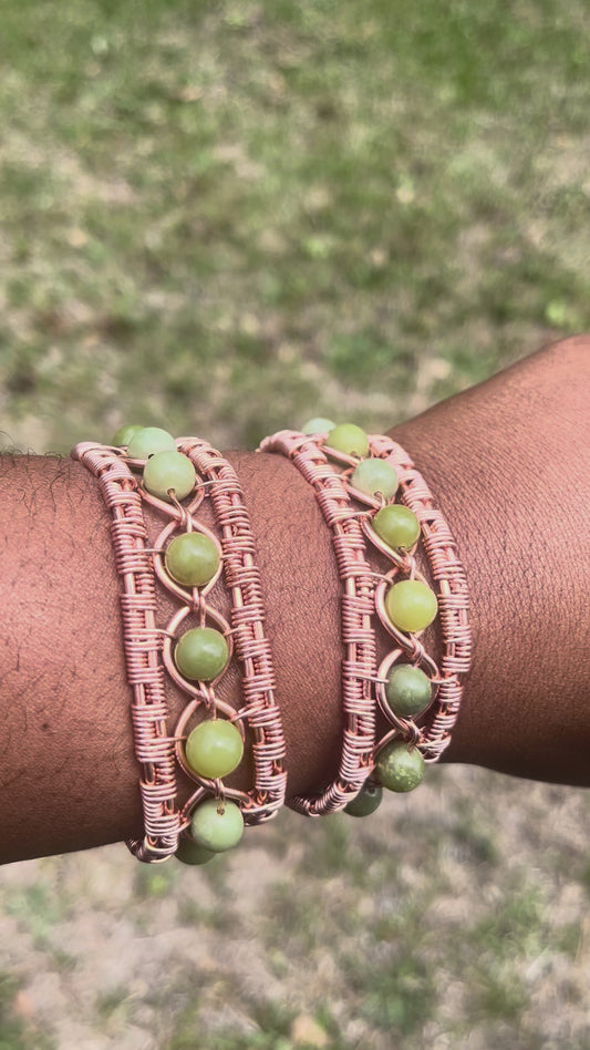 Copper Wrapped Jade Bracelet/ Adjustable