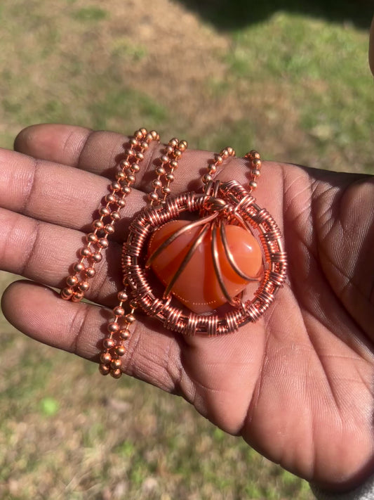 Carnelian Heart Pendant/Copper Ball Chain