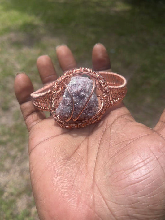 Copper Wrapped Lepidolite Bracelet/ Adjustable