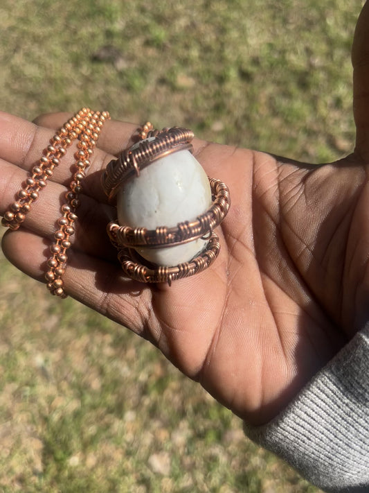 Rainbow Moonstone Pendant/ Copper Ball Chain